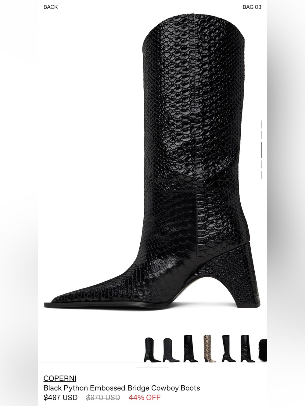 Coperni Black Python-Embossed Sculpted Heel Boots